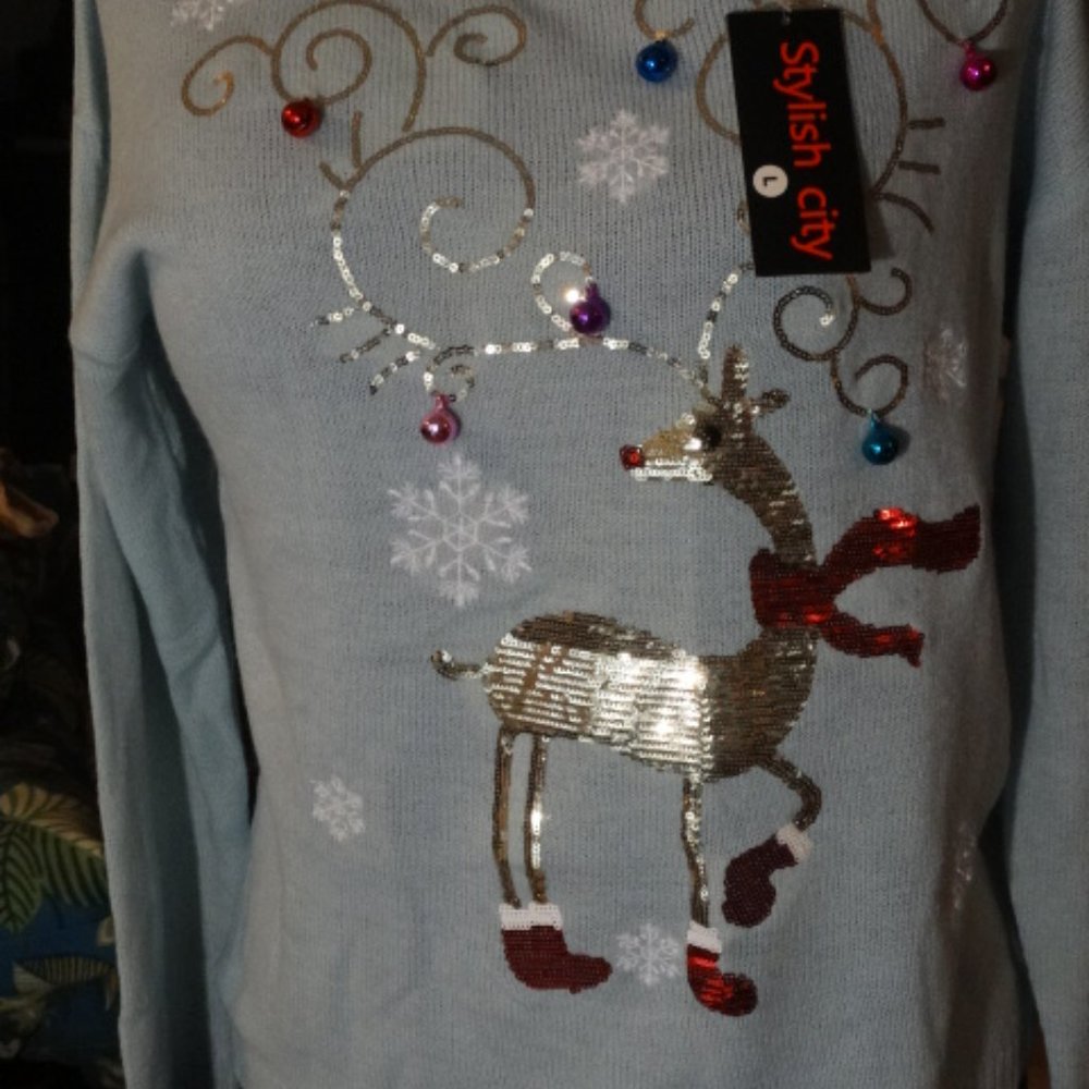 Christmas Sweater, Blure with sequin design